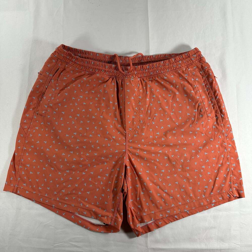 Birddogs Inner Banks Lined Swim Trunks Shorts Men's XXL Orange Geometric